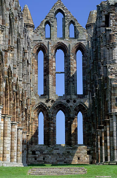 ENG: Yorkshire & Humberside Region, North Yorkshire, North Yorkshire Coast, Whitby, Whitby Abbey (EH), Ruinous 11th c. monastery, nave view [Ask for #270.138.]