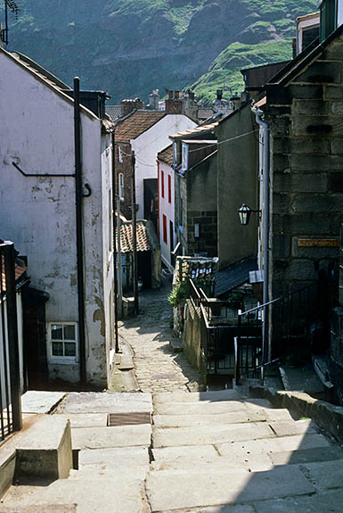 ENG: Yorkshire & Humberside Region, North Yorkshire, North Yorkshire Coast, Sea Cliffs, Straithes, VIew of this fishing village under sea cliffs. [Ask for #133.068.]