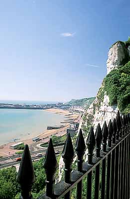 ENG: South East Region, Kent, The White Cliffs of Dover, Dover Area, Kent Downs AONB, Dover Castle (EH), Secret Wartime Tunnels. The Caseements, built as Napoleonic barracks. Admiral Ramsay's Balcony. View over Dover Harbor. [Ask for #239.289.]