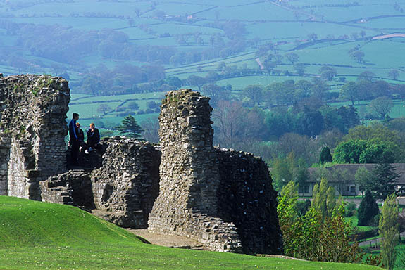 WAL: Denbighshire County, Vale of Clwyd, Denbigh, Denbigh Castle. View over the inner baily and curtain wall to the Denbighshire countryside, beyond [Ask for #246.004.]