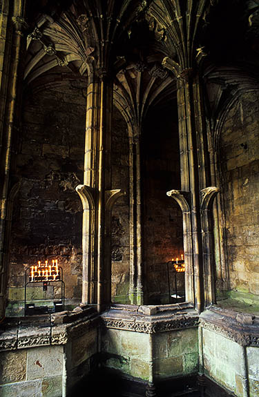 WAL: Flintshire County, Clwydian Hills, Holywell, St. Winifride's Well. View of the holy well inside its Gothic crypt [Ask for #246.056.]