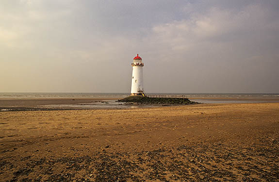 WAL: Flintshire County, The Mouth of the Dee Estuary, Talacre, Point of Ayr Lighthouse. Sunset view, over beach [Ask for #246.199.]