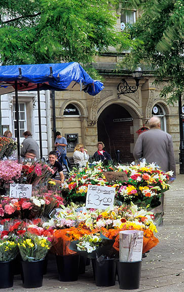 Flower vendor on Market Day in Stafford, in England's Midlands.