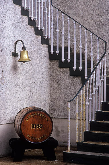 SCO: Argyll & Bute , Inner Hebrides, Islay, Port Askaig Area, Bunnahabhain Distillery. Exterior stairs, in the distillery courtyard [Ask for #246.441.]