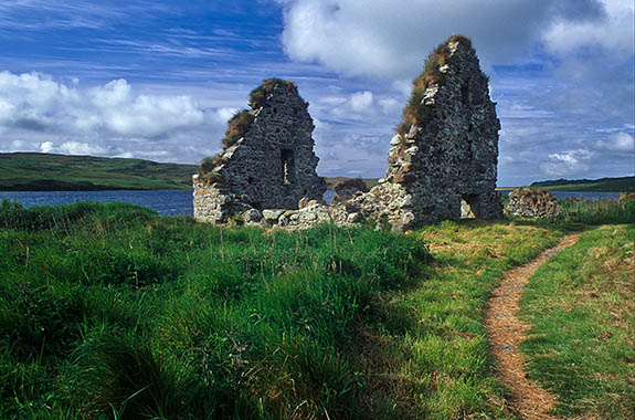 SCO: Argyll & Bute , Inner Hebrides, Islay, Port Askaig Area, Finlaggan. Footpath to the ancient seat of the Lords of the Isles, on an island in Loch Finlaggan [Ask for #246.474.]