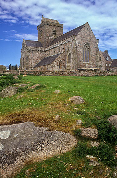 SCO: Argyll & Bute , Inner Hebrides, off Mull, Isle of Iona, Iona Abbey. The Abbey (13th/20th C); general view from its ocean (east) side. [Ask for #246.585.]