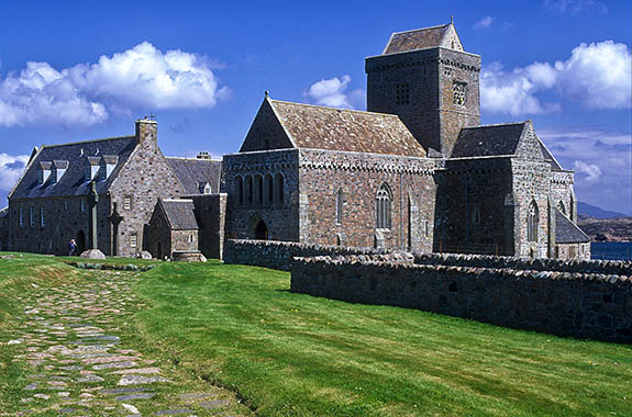 SCO: Argyll & Bute , Inner Hebrides, off Mull, Isle of Iona, Iona Abbey. General view of the 13th C Benedictine Abbey, towards its front [Ask for #246.622.]