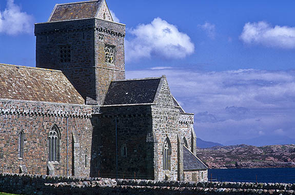 SCO: Argyll & Bute , Inner Hebrides, off Mull, Isle of Iona, Iona Abbey. General view of the 13th C Benedictine Abbey, towards its front [Ask for #246.623.]