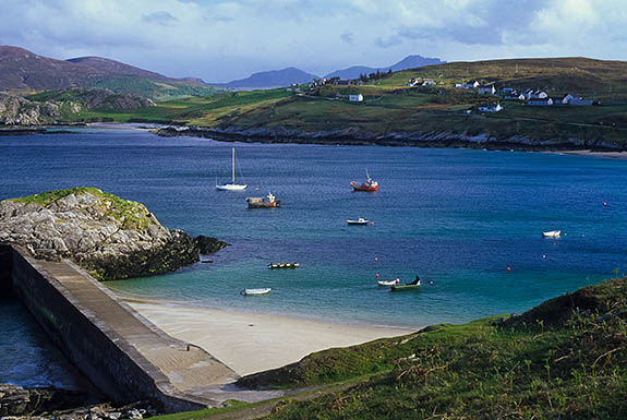 SCO: Highland Region, Sutherland District, Northern Coast, Kyle of Tongue, Talmine (crofters village), View across Talmine's harbor to the village beyond [Ask for #246.848.]