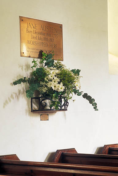 ENG: Hampshire , The North Downs, Steventon (Jane Austin's Birthplace), Steventon Church. Interior of this 13th c. village church; memorial to Jane Austin, who attended church there and whose father was rector [Ask for #253.066.]