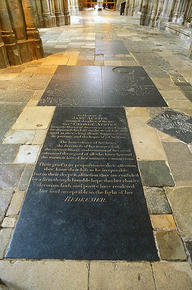 ENG: Hampshire , The South Downs, Winchester, Winchester Cathedral. Jane Austin's grave, in the floor of the catheral nave''s north aisle. [Ask for #253.083.]
