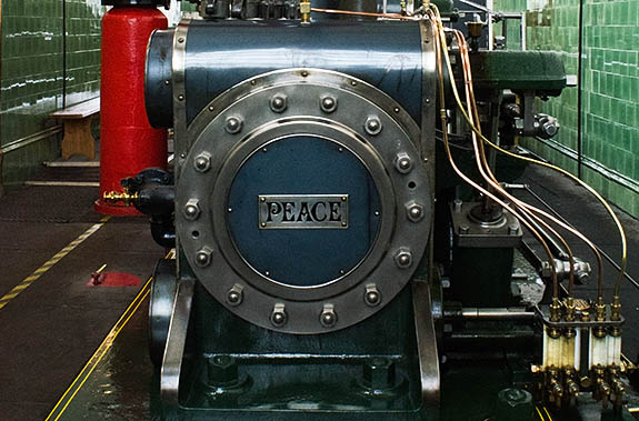 ENG: The Northwest Region, Lancashire, The Pennines, Burnley Borough, Briercliffe, Queen Street Mill, Steam engine, named PEACE, which still powers this fully functioning Victorian textile plant [Ask for #270.384.]