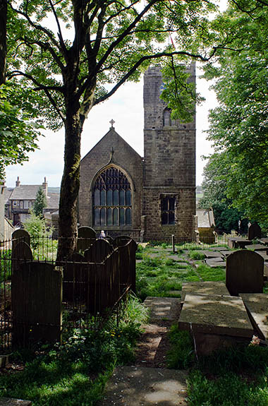 ENG: West Yorkshire , Bradford Borough, Haworth, Bronte Parsonage Museum. Haworth Church, viewed from the parsonage [Ask for #270.410.]