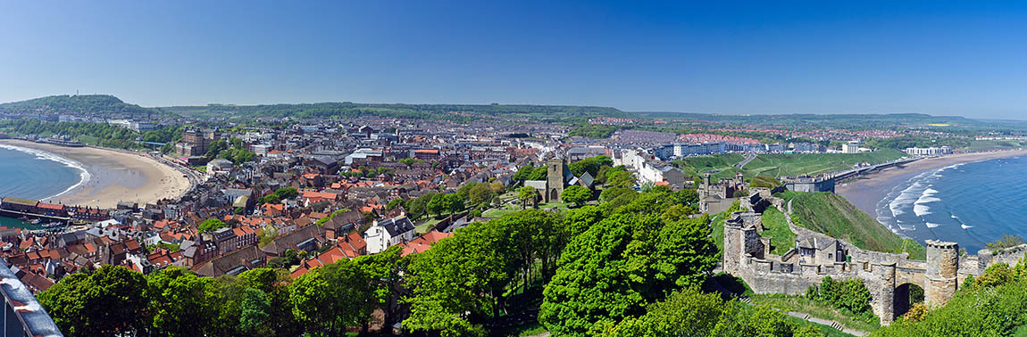 ENG: Yorkshire & Humberside Region, North Yorkshire, North Yorkshire Coast, Whitby, West Cliff, Panoramic view from the castle walls, over the town [Ask for #270.538.]